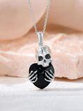 wholesale 925 Sterling Silver Heart-Shaped Black Crystal Skull Pendant Necklace for Women-0-3