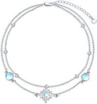 wholesale 925 Sterling Silver Moonstone Double Layered Ankle Anklet with Adjustable Chain and Celtic Knot Design for Women's Foot s-Anklet-Witches Knot