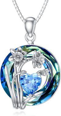 wholesale 925 Sterling Silver Crystal Birth Flower Birthstone Necklace 12 Month Floral Pendant Jewelry Women s Birthday Gift-03-March-Daffodil