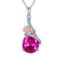 TOUPOP Sterling Silver Pink Crystal June Birth Flower Rose Pendant Necklace-0-0