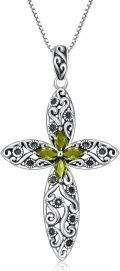 wholesale 925 Sterling Silver 12 Birthstone Faith Cross Pendant Necklace for Women-0-0