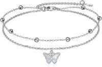 wholesale 925 Sterling Silver Butterfly Opal Charm Anklet with Beads and Lobster Clasp - Adjustable Size Foot Jewelry for Women Girls Gifts-Butterfly-