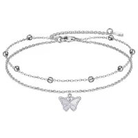 wholesale 925 Sterling Silver Butterfly Opal Charm Anklet with Beads and Lobster Clasp - Adjustable Size Foot Jewelry for Women Girls Gifts-Butterfly-