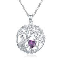 wholesale 925 Sterling Silver Heart Moonstone Tree Of Life Pendant Necklace-02-Feb-Amethyst