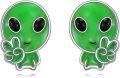 wholesale 925 Sterling Silver Green Alien Stud Earrings - Cute Spaceship  for Women & Girls-0-0