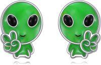 wholesale 925 Sterling Silver Green Alien Stud Earrings - Cute Spaceship  for Women & Girls-alien earrings 3