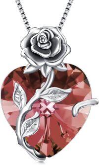 wholesale Sterling Silver Crystal Rose Flower Heart Pendant Necklace-06-Jun - Alexandrite