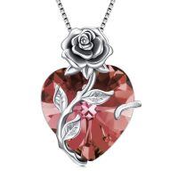 wholesale 925 Sterling Silver Crystal Rose Flower Heart Pendant Necklace-06-Jun - Alexandrite