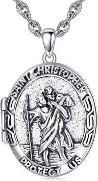 wholesale Sterling Silver Photo Locket Saint Pendant Necklace Religious Jewelry Gift-Customized Photos St Christopher-Customized Photos+Test St Christopher-Locket Only St Christopher-Customized Text St Christopher