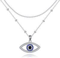 wholesale 925 Sterling Silver Evil Eye Hamsa Star of David Filigree Pendant Necklace with Blue and White CZ Stones-Layered Evil Eye