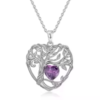 TOUPOP Sterling Silver Amethyst Tree Of Life Pendant Necklace-undefined