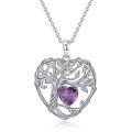TOUPOP Sterling Silver Amethyst Tree Of Life Pendant Necklace-0-0