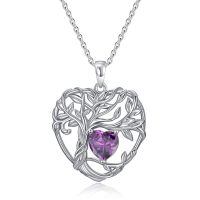 TOUPOP Sterling Silver Amethyst Tree Of Life Pendant Necklace-undefined