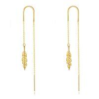 wholesale 14k/18k Solid Gold Feather Threader Earrings Long Dangle Ear Line s-Feather threader earrings