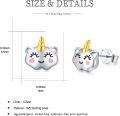 wholesale 925 Sterling Silver Unicorn Stud Hoop Earrings for Girls Women Kids  3D Cute Cartoon Design with Gold Horn and Pink Cheeks-0-5