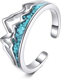 wholesale 925 Sterling Silver White Opal Leaf Heart Adjustable Open Ring Women-Mountains