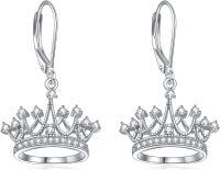 wholesale TOUPOP Princess Leverback Earrings Sterling Silver Princess Queen Crown Earrings For Women Crown Hook Dangle Earrings Christmas Xmas Birthday Gifts For Her Women Mom Grandma -undefined