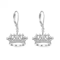 TOUPOP Sterling Silver Princess Leverback Crown Dangle Earrings For Women Gifts-0-0