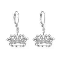 TOUPOP Sterling Silver Princess Leverback Crown Dangle Earrings For Women Gifts-undefined