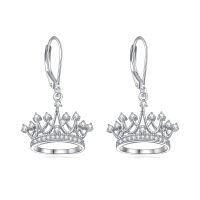 TOUPOP Sterling Silver Princess Leverback Crown Dangle Earrings For Women Gifts-undefined