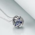 wholesale 925 Sterling Silver Round Pendant with Blue Crystal and Floral Design - Norse Style Jewelry for Women & Men-0-1
