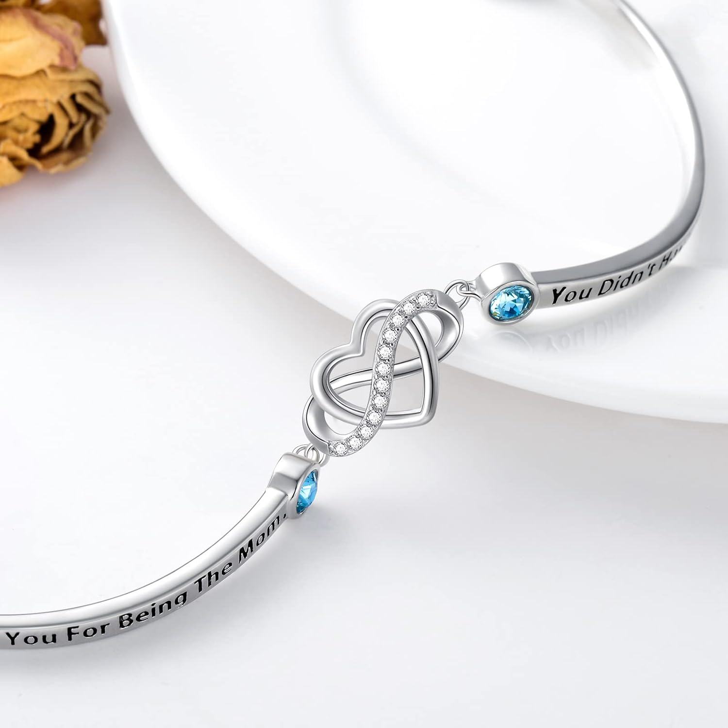 925 Sterling Silver Blue Crystal Infinity Heart Bracelet for Mom Gifts-0-2