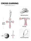wholesale 925 Sterling Silver Pink Opal Cross Earrings With Lever Backs-0-3