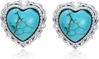 wholesale 925 Sterling Silver Heart-Shaped Turquoise Stud Earrings for Women - Boho Style Western s-Heart