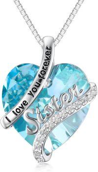 wholesale 925 Sterling Silver Birthstone Sister Necklaces Heart Jewelry Gifts for Sister Birthday Anniversary Valentine s Day-12-Dec - Blue Tanzanite