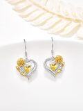 wholesale 925 Sterling Silver Cubic Zirconia Sunflower Heart Dangle Hoop Earrings-0-1