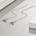 wholesale 925 Sterling Silver Mermaid Tail Threader Earrings with Blue Enamel and Chain for Women's-0-2