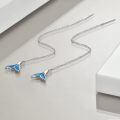 wholesale 925 Sterling Silver Mermaid Tail Threader Earrings with Blue Enamel and Chain for Women's-0-2
