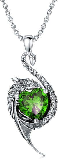 wholesale 925 Sterling Silver Birthstone Dragon Heart Pendant Necklace-August