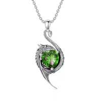 wholesale 925 Sterling Silver Birthstone Dragon Heart Pendant Necklace-August