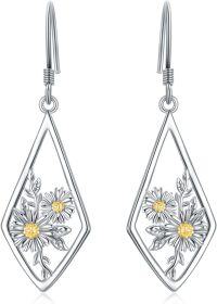 wholesale 925 Sterling Silver Teardrop Floral Earrings with Sunflowers and Daisies-Daisy