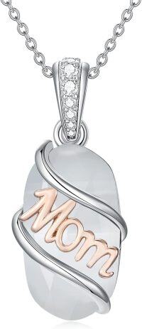 wholesale 925 Sterling Silver Crystal Mom Pendant Necklace for Women Mother's Day Gifts-Mom-Mother of Pearl