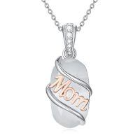 wholesale 925 Sterling Silver Mom Pendant Necklace Wholesale With Zircon Accent And Engraved Mom Script-Mom-Mother of Pearl