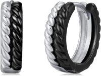 wholesale  Black & White Twist Hoop Earrings - Mens Fashion s for Dad-Double Hoop Earrings001