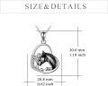 wholesale 925 Sterling Silver Black Enamel Horse & Girl Heart-Shaped Pendant Necklace w/ Cubic Zirconia Stones for Women-0-3