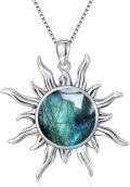 wholesale 925 Sterling Silver Labradorite Necklace with Sun Charm - 18.2 Inch Rhodium Plated Chain, 13mm Pendant, Healing Gemstone Jewelry Gift-0-0