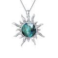 wholesale 925 Sterling Silver Labradorite Necklace with Sun Charm - 18.2 Inch Rhodium Plated Chain, 13mm Pendant, Healing Gemstone Jewelry Gift-0-0