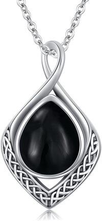 wholesale 925 Sterling Silver Pendant with Black Onyx and Celtic Knot Design - 48cm Chain Length-Black Onyx