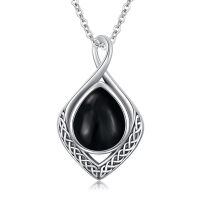 wholesale 925 Sterling Silver Pendant with Black Onyx and Celtic Knot Design - 48cm Chain Length-Black Onyx