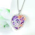 wholesale 925 Sterling Silver Purple Crystal Rose Heart Pendant Necklace Gift for Her-0-3