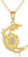 wholesale 14K Gold Sunflower Pendant Necklace with Cubic Zirconia and Leaves Design - Elegant s for Her-0-0