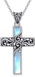 wholesale 925 Sterling Silver Blue Opalite Stone Celtic Cross Pendant Necklace for Women Girls Boho Chic s 43cm Chain Length-0-0