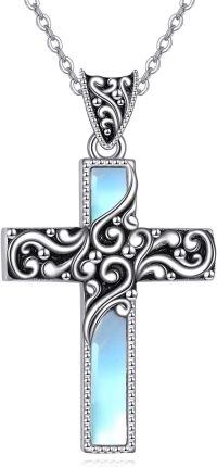 wholesale 925 Sterling Silver Blue Opalite Stone Celtic Cross Pendant Necklace for Women Girls Boho Chic s 43cm Chain Length-Moonstone Necklace
