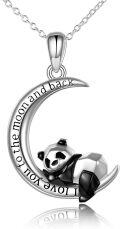 wholesale 925 Sterling Silver Origami Panda I Love You To the Moon and Back Pendant Necklace with Black Crystal Stone-0-0