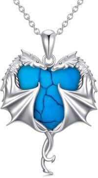 wholesale 925 Sterling Silver Blue Turquoise Heart-Shaped Dragon Pendant Necklace for Women and Girls-Heart Dragon-Turquoise