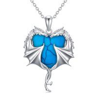 wholesale 925 Sterling Silver Blue Turquoise Heart-Shaped Dragon Pendant Necklace for Women and Girls-Heart Dragon-Turquoise